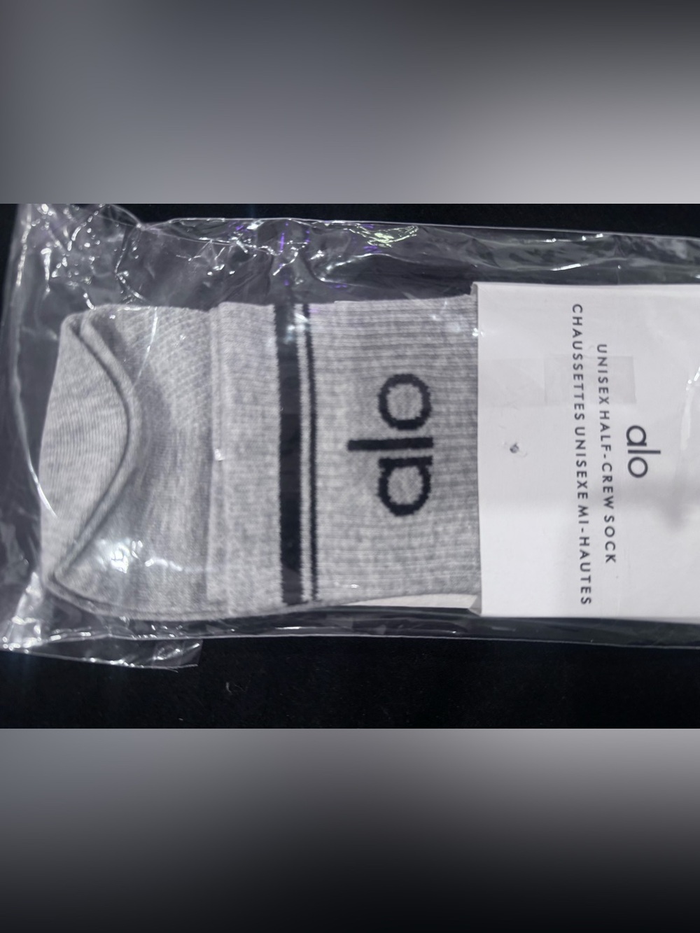 ALO Yoga Grey Crew Socks with Black Logo Stripe